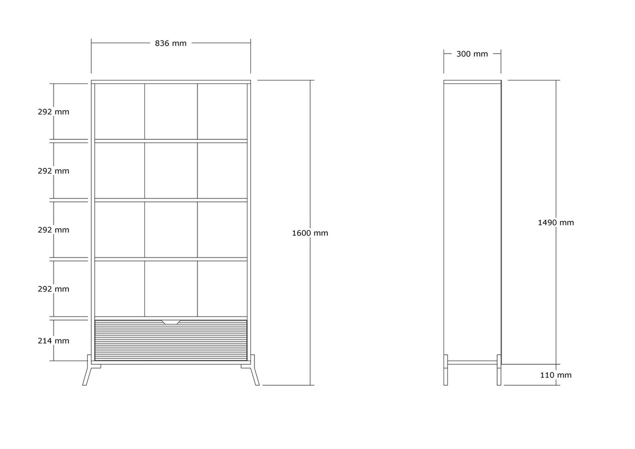 Corp biblioteca, Puqa Design, Numana, 83.6x160x30 cm, PAL, Stejar Safir / Alb