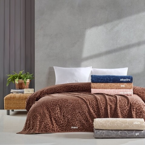 Cuvertura double, 220x240 cm, 100% bumbac, tesatura jacquard, camel, saheser, gri