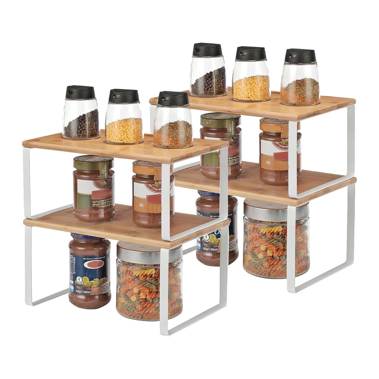 Set 4 organizatoare bucatarie, Songmics, 29.7x19.5x15.5 cm, metal/bambus, alb/natural - imagine 4