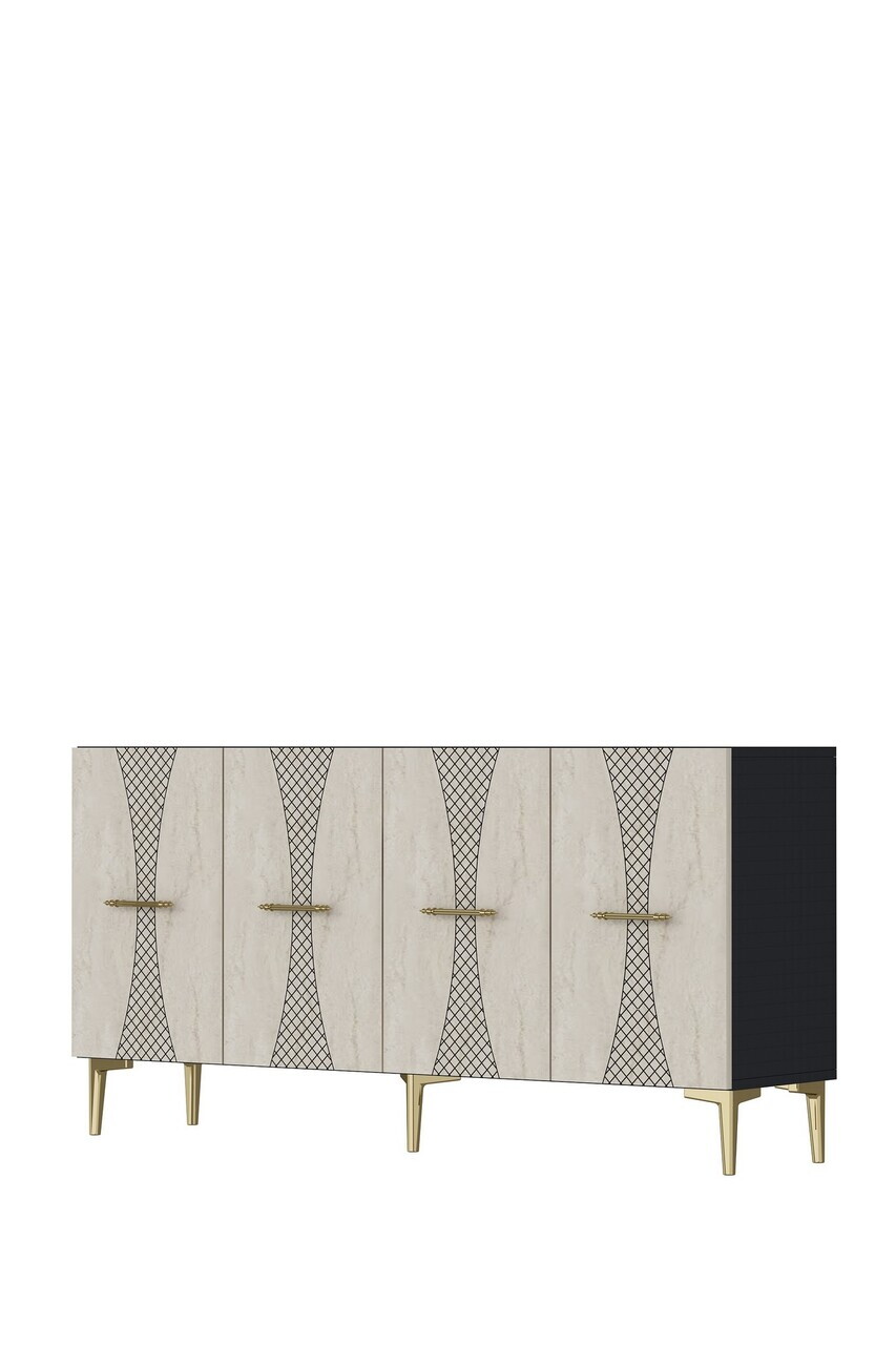 Consola, Hanah Home, Slim 150, 150x75x32 cm, Antracit / Travertin / Auriu — imaginea 5