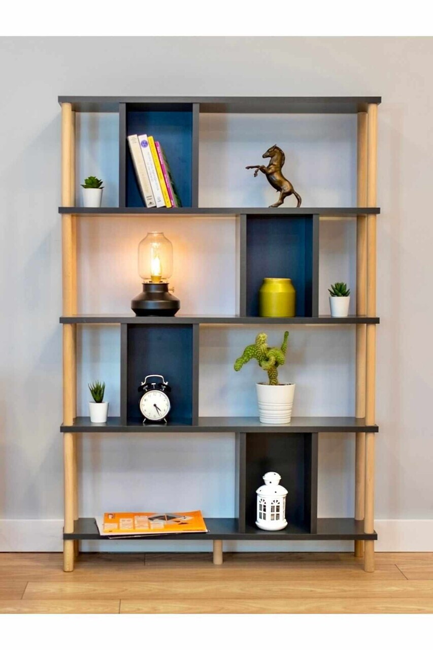 Corp biblioteca, Hanah Home, Peka-0045, 90x137x20 cm, PAL, Antracit — imaginea 2