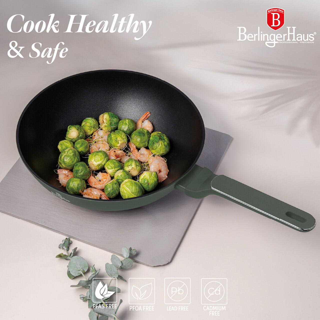Tigaie Wok cu capac Berlinger Haus, Matte Green, 28 cm, 3.2 L, aluminiu forjat, verde mat - imagine 12