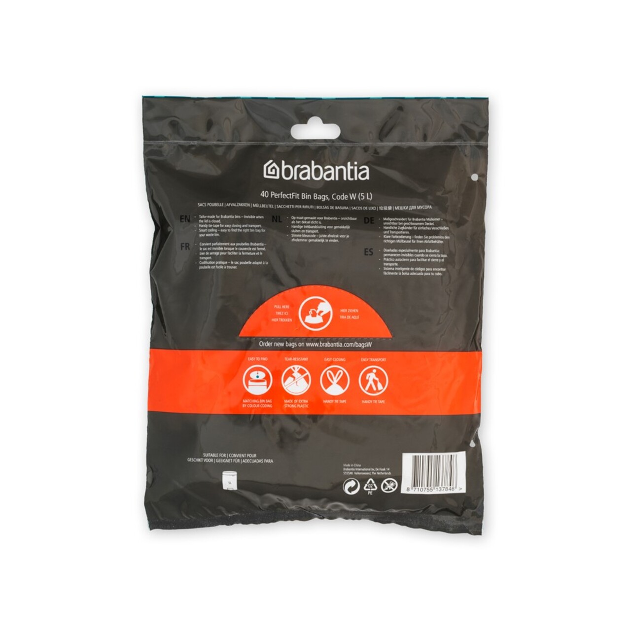 Set 40 saci de gunoi, Brabantia, NewIcon PerfectFit, marimea W, 5 L, nailon, alb - 1 | YEO
