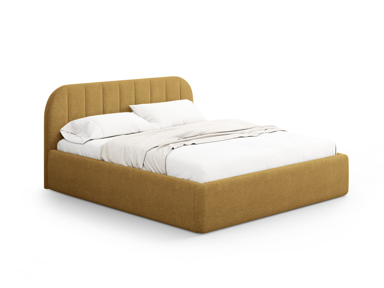 Pat tapitat cu somiera rabatabila si lada depozitare 180x200 cm Windsor & Co Juno tesatura structurata verde oliv deschis