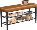 Bancheta cu pantofar Ekho, Vasagle, 100x30x50 cm, max 135 kg, otel/piele ecologica, maro