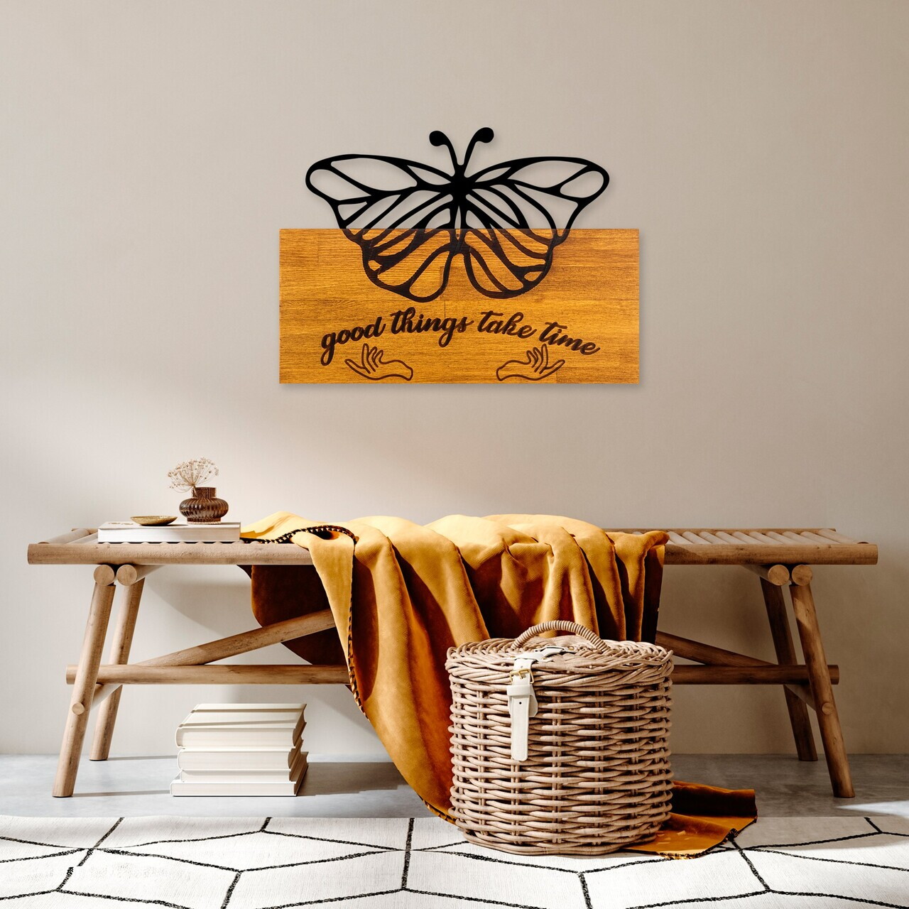 Decoratiune de perete, Butterfly 5, Lățime: 58 cm Înălțime: 42 cm Adâncime: 3 cm, Nuc / Negru — imaginea 4