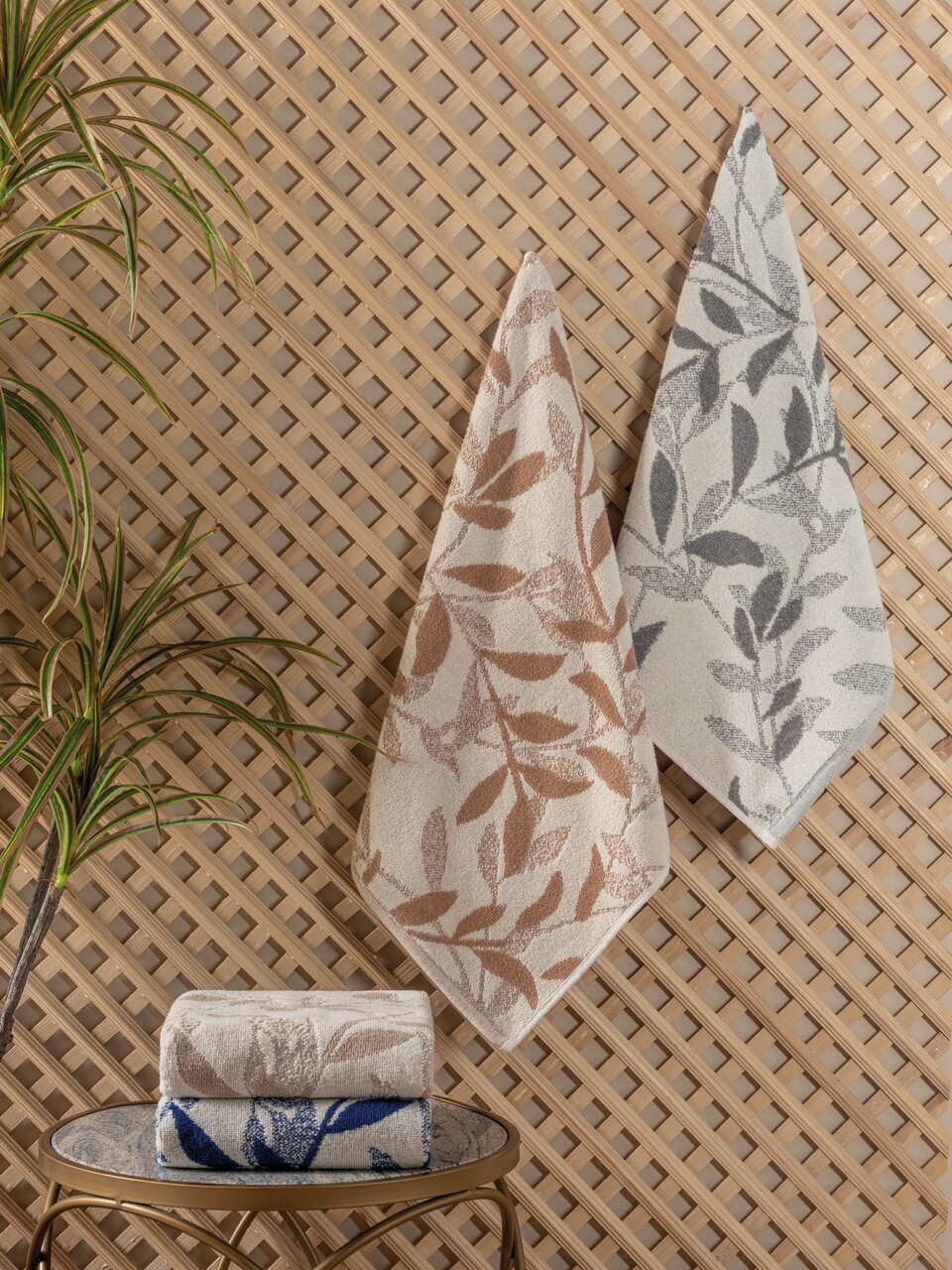 Set prosoape de baie, Cotton Box, Karian Asorti, Bumbac/Poliester, Maro / Gri / Albastru