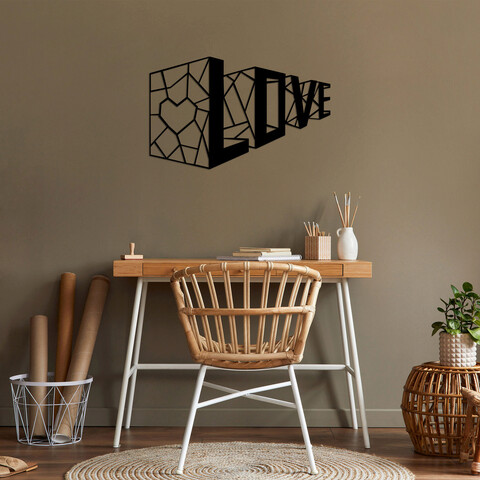 Decoratiune de perete, love 4, metal, dimensiune: 68 x 42 cm, negru