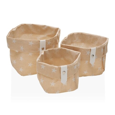 Set 3 cosuri pentru depozitare Stars, Versa, 14 cm/12 cm/10 cm, poliester, bej