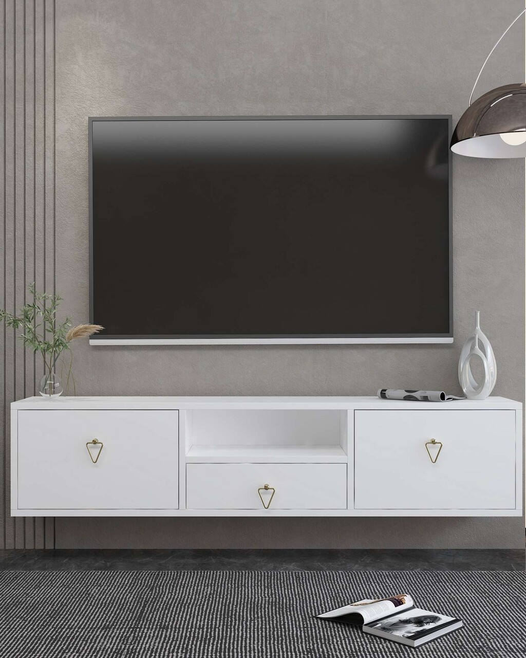 Comoda TV, Hanah Home, 1303-DROP-1, 140x30x30 cm, PAL , Alb/Auriu - view 2