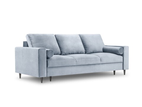 Canapea extensibila, Camellia, Mazzini Sofas, 3 locuri, cu lada de depozitare, 220x100x92 cm, catifea, albastru deschis