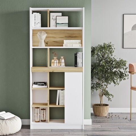 Biblioteca, yardley, lv20, 75.6 x 170 x 25 cm, pal melaminat, stejar/alb