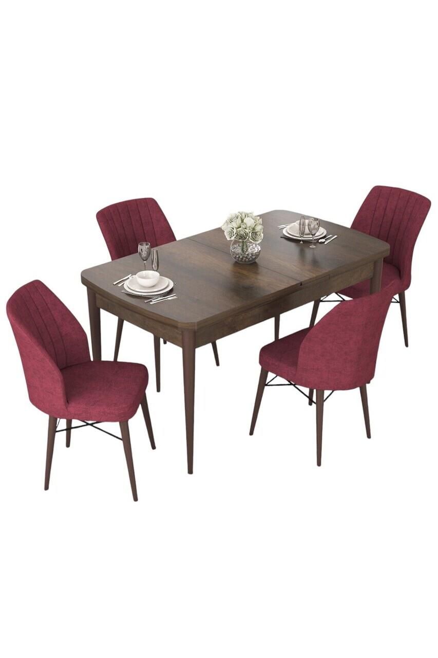 Set masa extensibila si scaune (5 piese), Hanah Home, Nef, Model baroc din lemn / Burgundia — imaginea 2