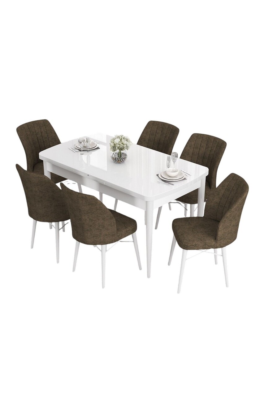Set masa extensibila si scaune, Hanah Home, Eva, Alb/Maro - view 2