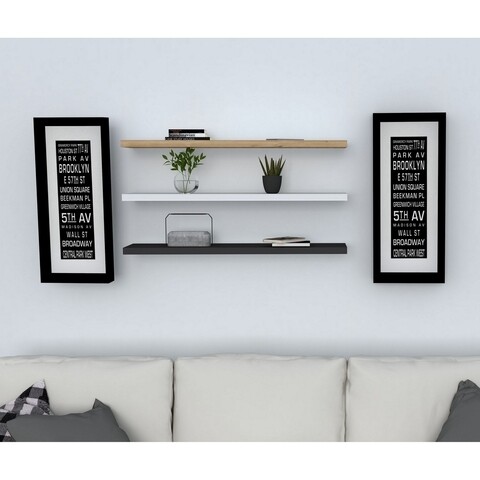 Set 3 rafturi pentru perete boss, puqa design, safir/antracit/alb