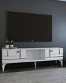 Comoda TV, Olivia, Madera, Alb/Auriu