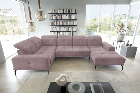 Coltar stanga 6 locuri ELTAP, LT-24LO, Neviro, 350x201x77 cm, lemn/poliester, roz deschis
