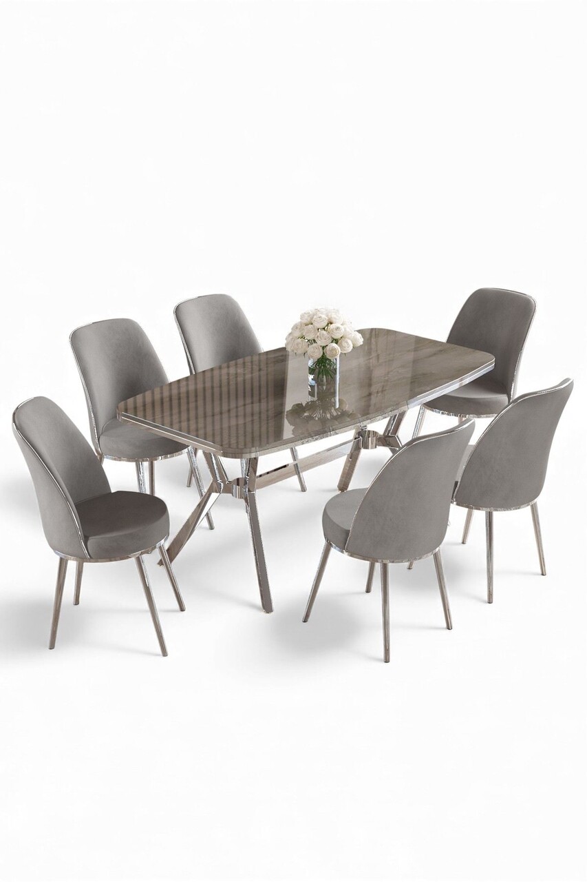 Set masă și scaune (7 piese), Hanah Home, Lena, Antracit / Crom / Gri - view 2