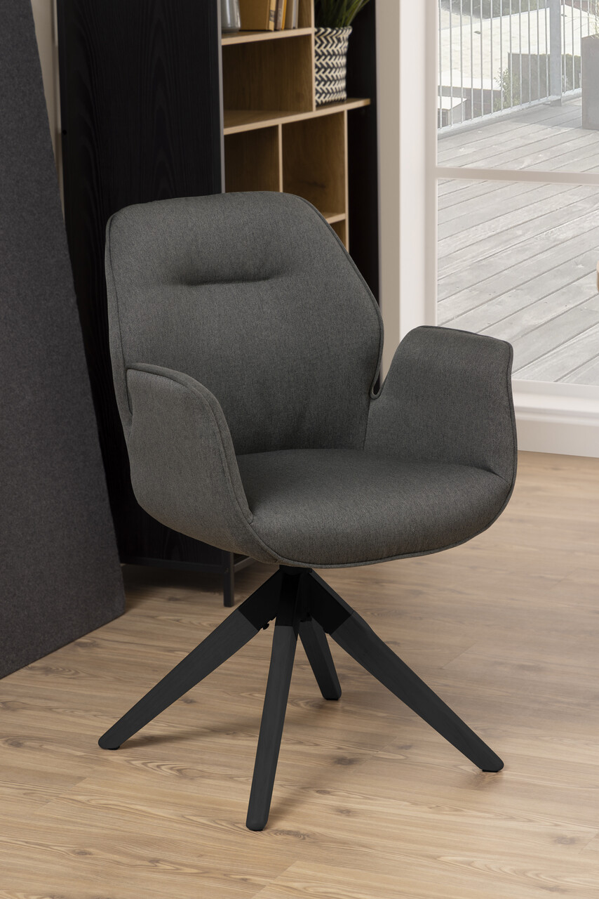 Scaun Aura, Actona, 60.5x58.5x91 cm, rotativ, poliester/lemn de cauciuc, gri inchis/negru - view 5