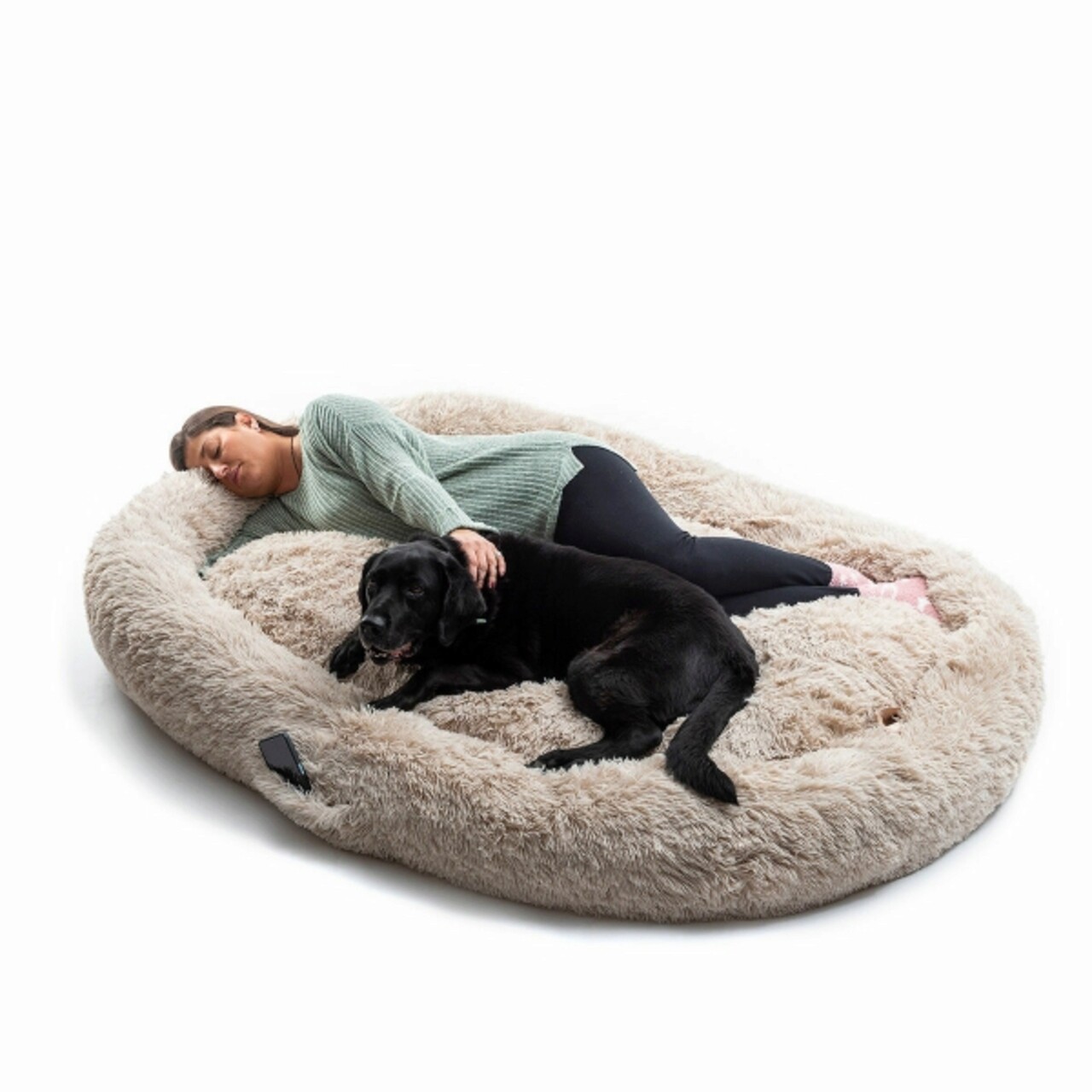 Perna de podea pentru relaxare Human Dog Bed XXL, InnovaGoods, 190 x 140 x 25 cm, poliester, bej