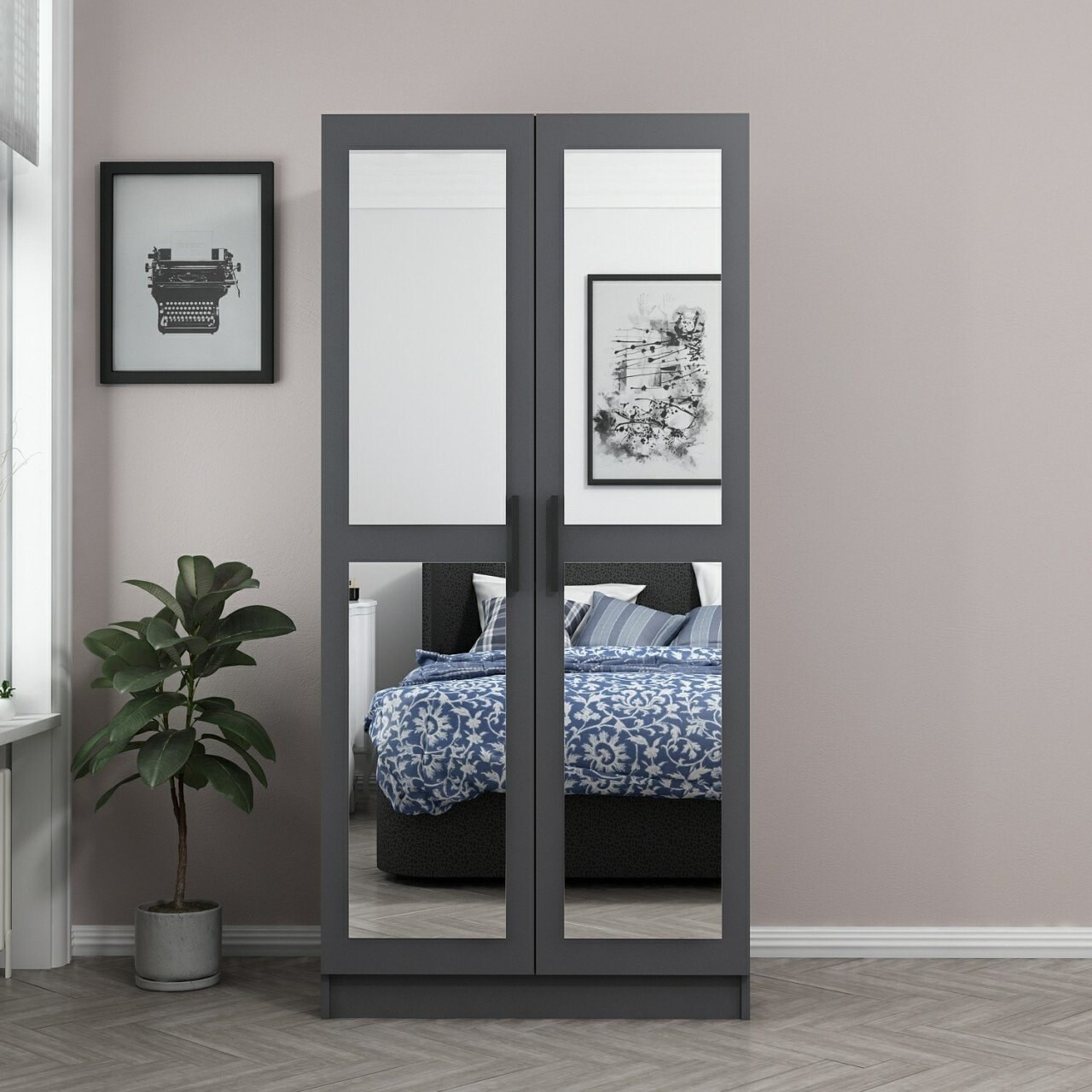 Dulap pentru haine, Minerva, Kale Mirror Anthracite, 90x210x52 cm, PAL, Antracit - 1 | YEO