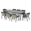 Set masa + 8 scaune Lyne, 229.5x99x76 cm / 62x60.5x75 cm, aluminiu/poliester, maro/gri