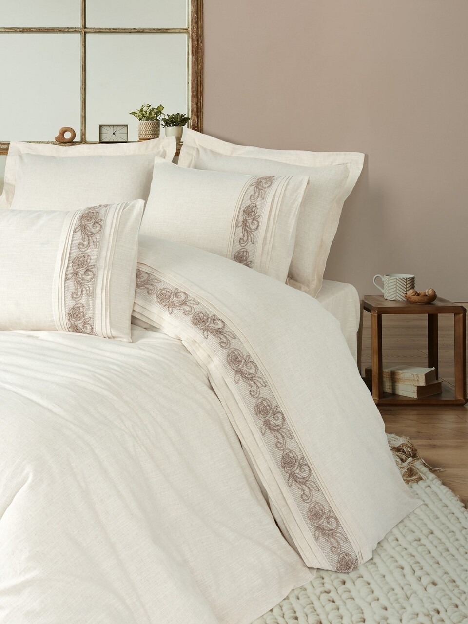 Lenjerie de pat dubla, Floro, Cotton Box, 85% bumbac / 15% in