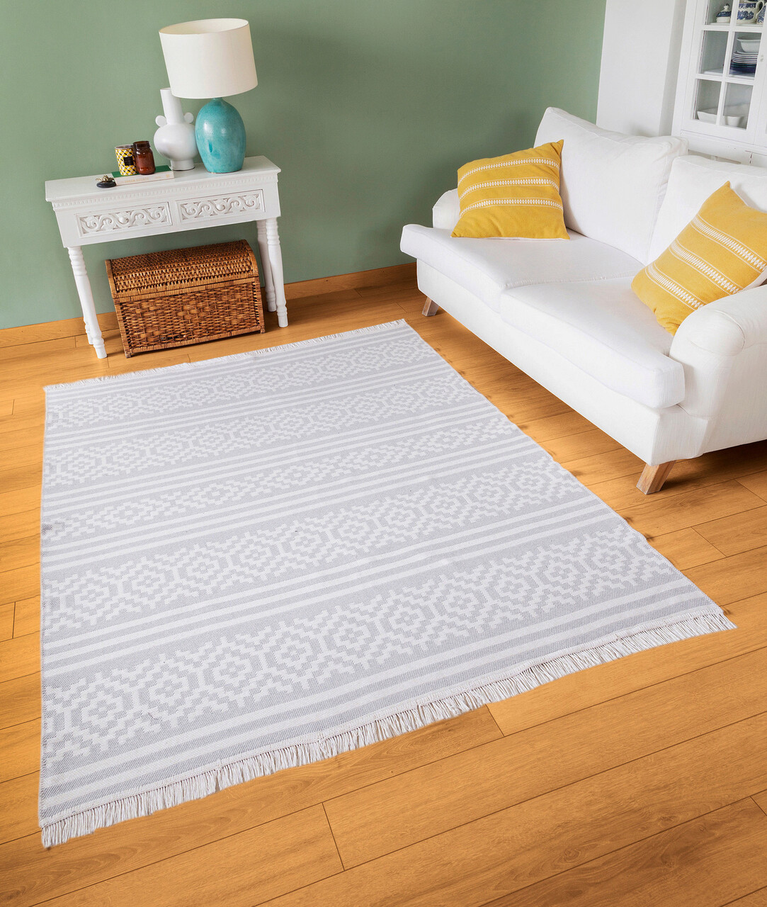 Covor, 22996A , 80x150 cm, Bumbac, Alb/Gri - 1 | YEO