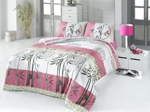 Lenjerie de pat dubla, victoria, pink v2, 4 piese, amestec bumbac, multicolor