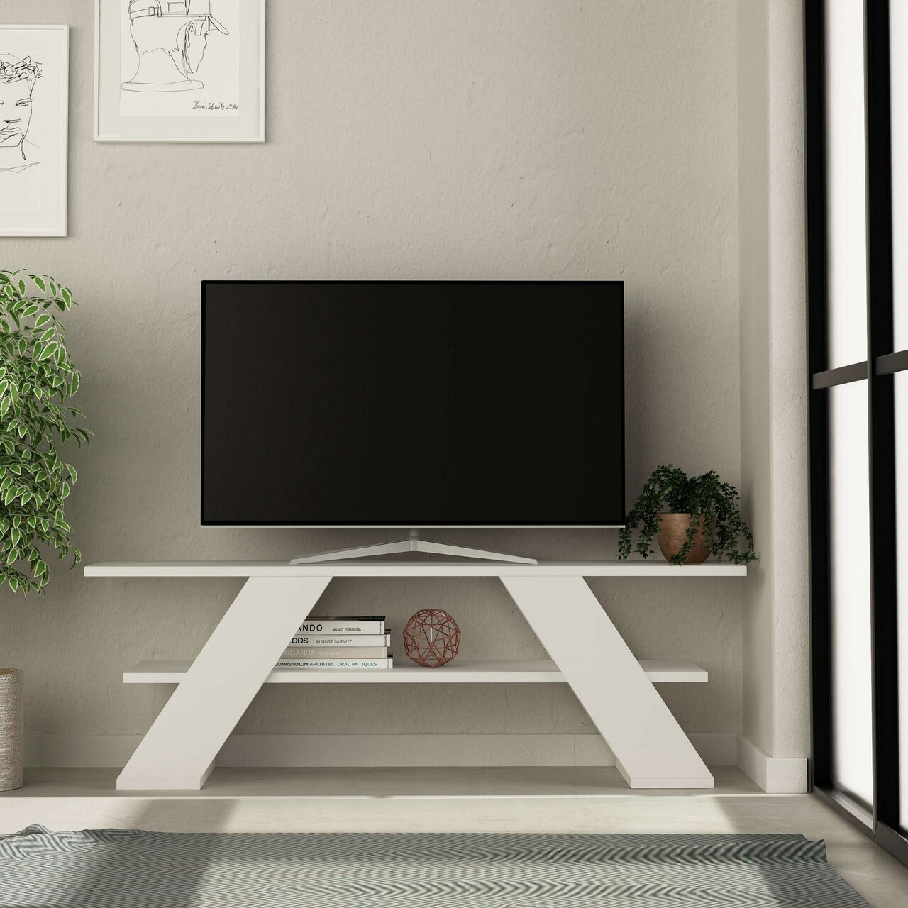 Comoda TV, Hanah Home, Farfalla, 120x40x33.5 cm, PAL, Alb - view 4