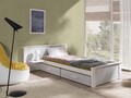 Pat pentru camera copilului Aldo Plus, Meblobed, 90x200 cm, cu doua sertare, lemn de pin/PAL, alb/gri