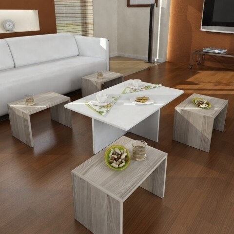 Set 5 masute pentru living, Wooden Art, Chest White Cordoba Art