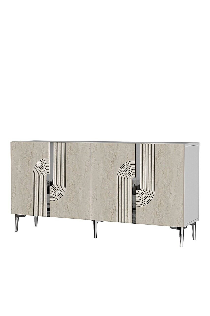 Consola, Hanah Home, Meyra 180, 180x75x32 cm, White / Travertine / Silver — imaginea 5