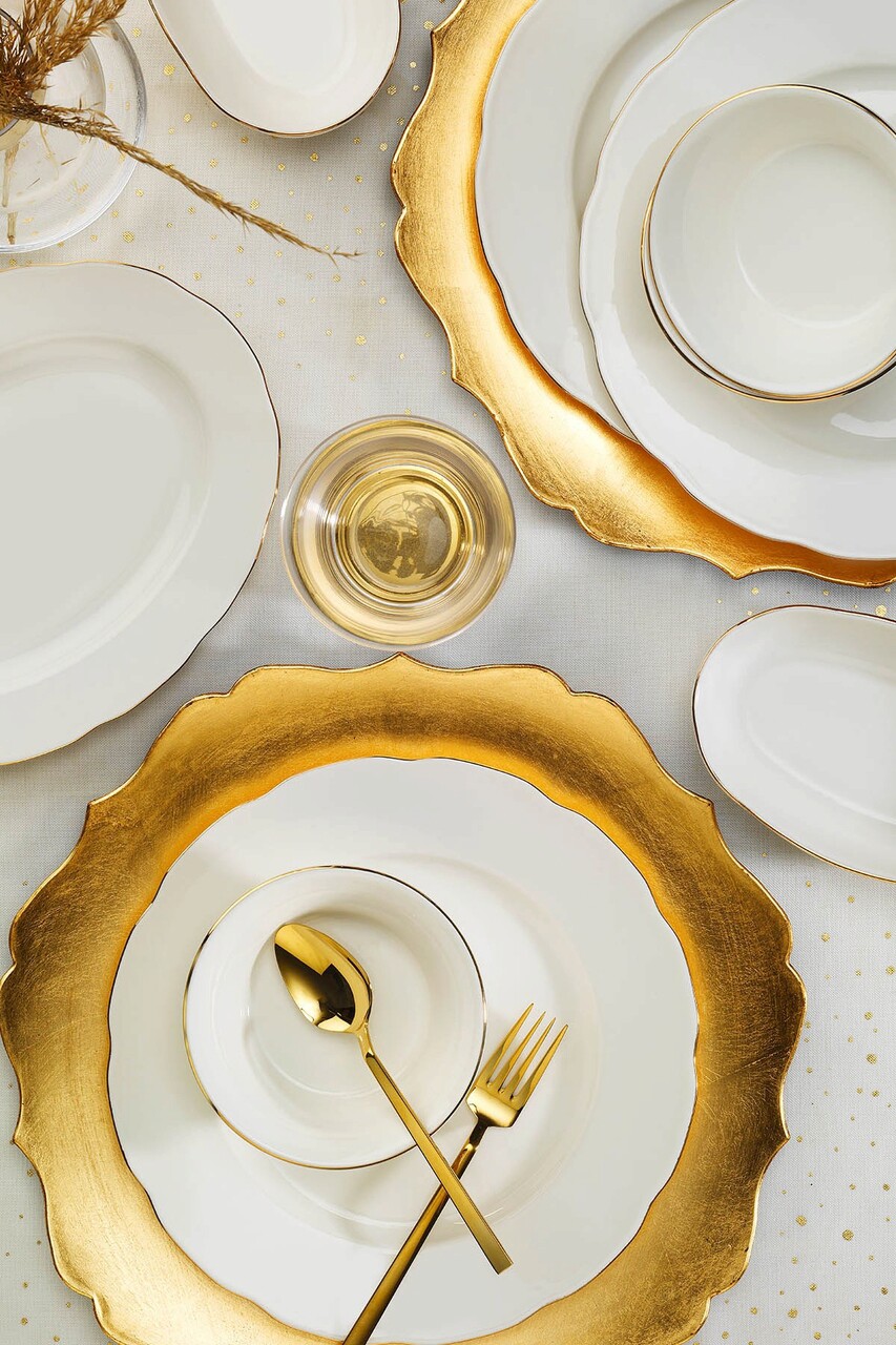 Serviciu de masa breakfast 16 piese INBNOLY16KH20, Kutahya Porselen, ceramica, alb/auriu - 1 | YEO