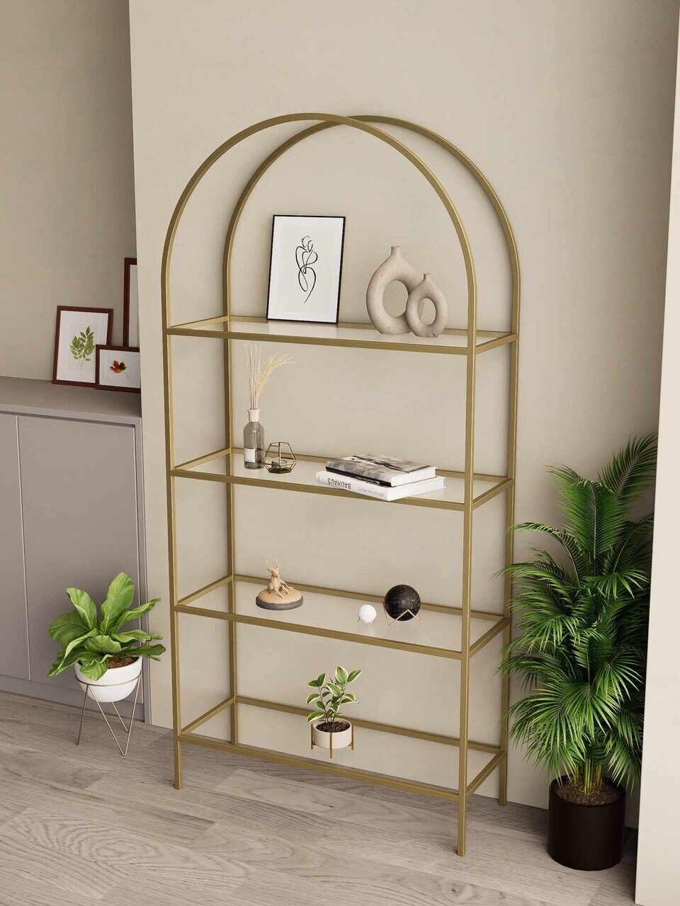 Corp biblioteca, Hanah Home, Linda, 80x172x30 cm, Auriu