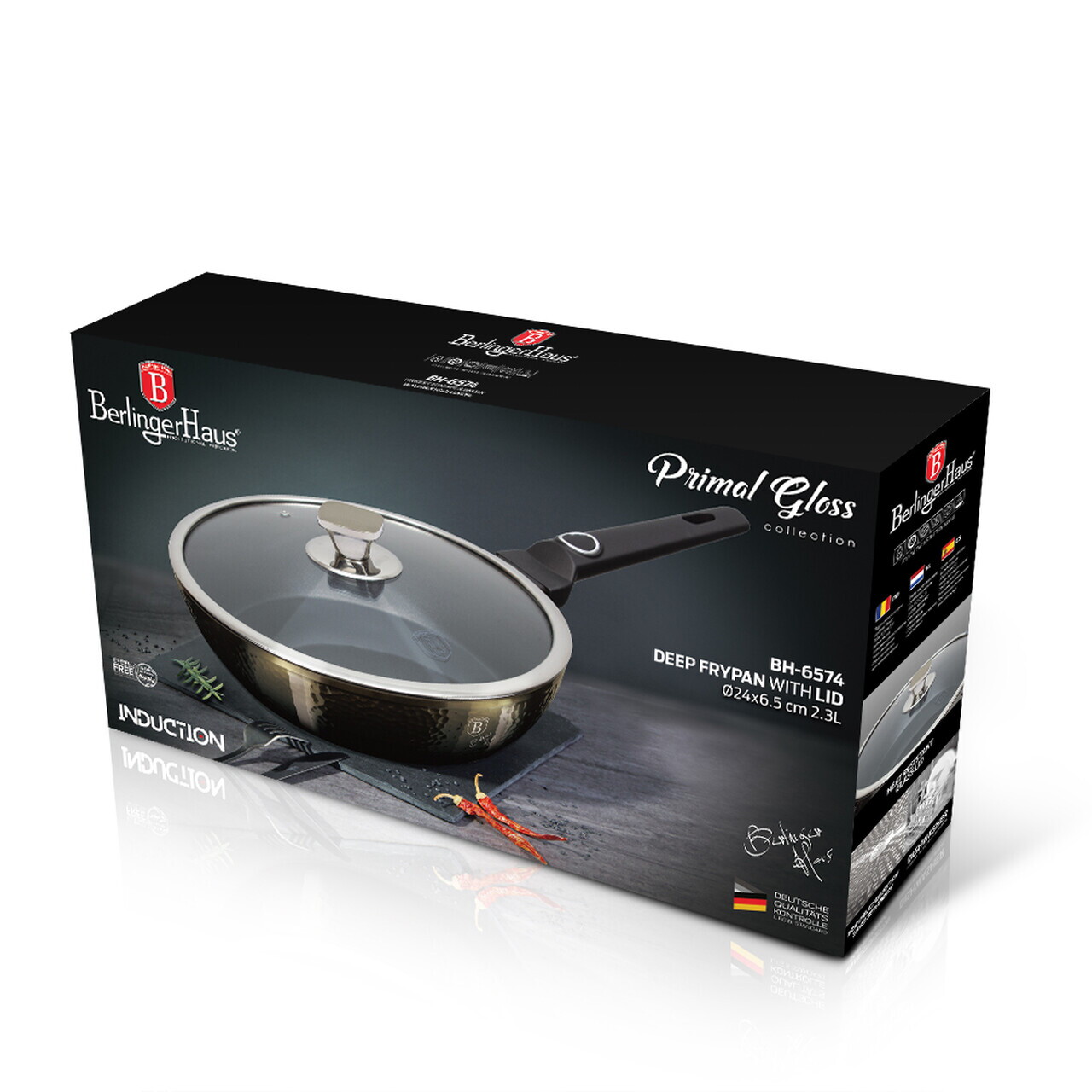 Tigaie adanca cu capac Berlinger Haus, Primal Gloss, 24 cm, 2.3 L, aluminiu forjat, negru - imagine 15