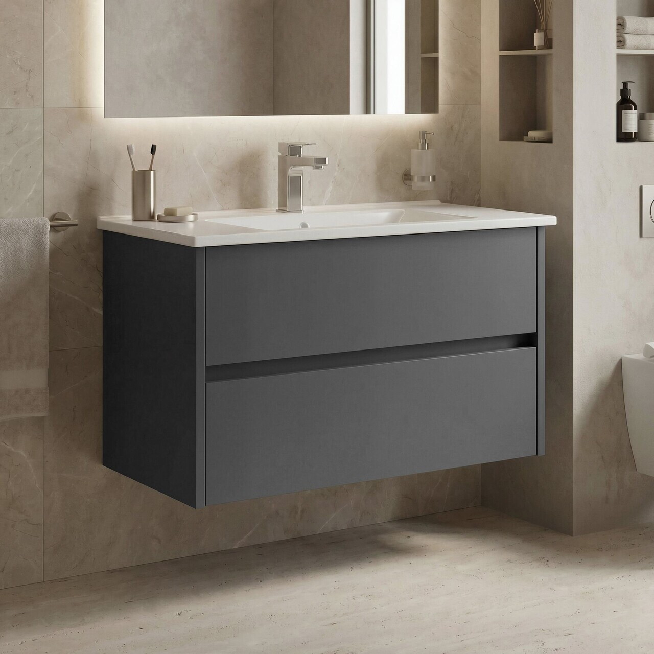 Dulap de baie cu chiuvetă, Hanah Home, Side 85 v2, Antracit mat — imaginea 2
