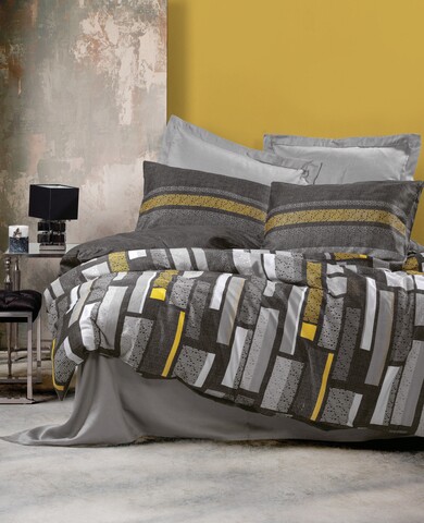 Lenjerie de pat dubla, 6 piese, 200x220 cm, 100% bumbac satinat, cotton box, farris, gri
