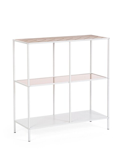 Consola Haldor, Bizzotto, 82x33x85 cm, otel/MDF furniruit/sticla temperata, alb