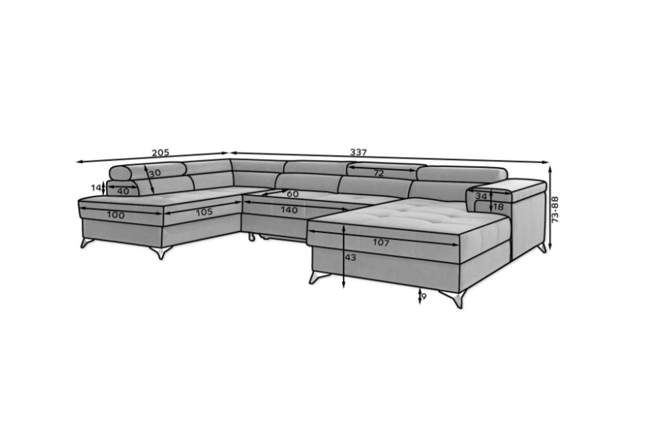 Coltar extensibil dreapta 5 locuri ELTAP, Edr-46, Eduardo, 337x205x88 cm, lemn/poliester, galben/negru
