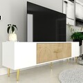 Comoda TV, Olivia, Dekol2, Stejar Safir / Alb / Auriu