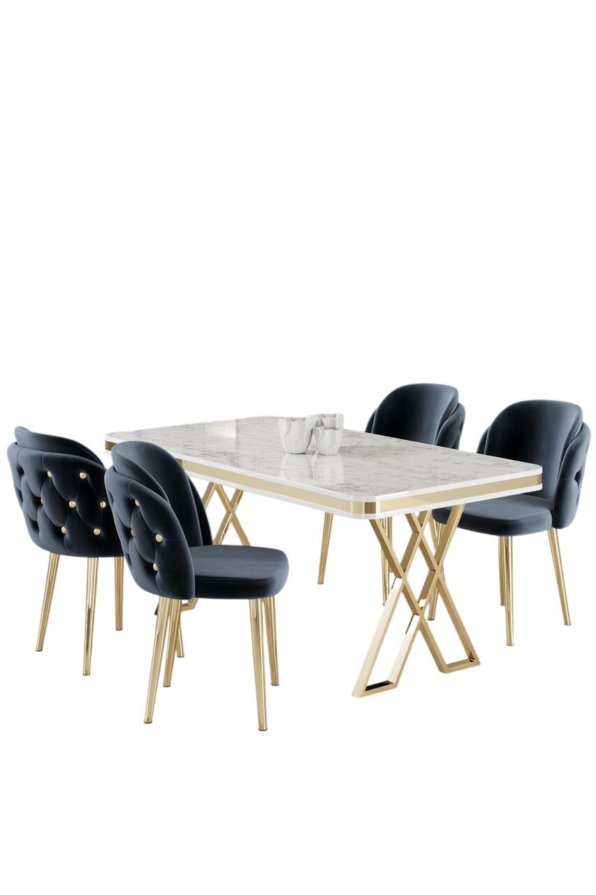 Set masa si scaune (5 Pieces), Hanah Home, Rigel, Alb / Auriu / Antracit - view 2
