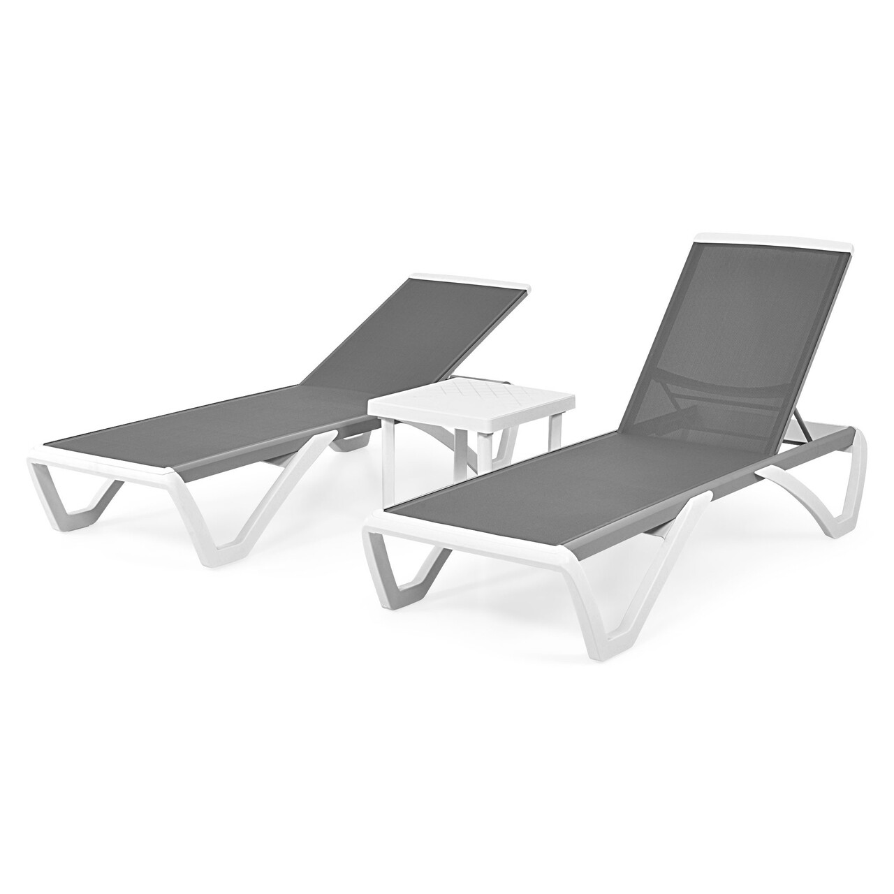 Set mobilier pentru gradina/terasa, 2 sezlonguri si masuta Yati, 170x69x31 cm/46.5x46.5x40 cm, aluminiu/polipropilena, alb/gri - 1 | YEO
