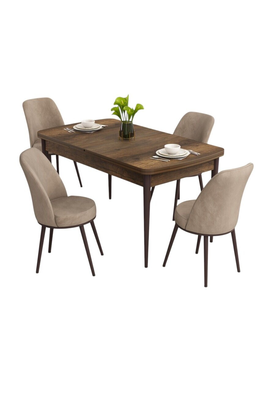 Set masa extensibila si scaune (5 piese), Hanah Home, Nix, Model baroc din lemn / Cappuccino — imaginea 2