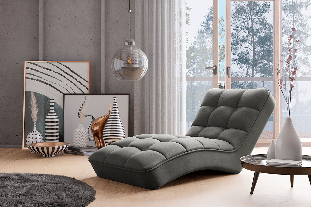 Sezlong living ELTAP LOR-06SO Loren 170x85x85 cm lemn/poliester gri inchis