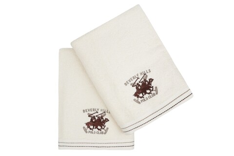Set 2 prosoape de baie, Beverly Hills Polo Club, 401, 70×140 cm, 100% bumbac, crem Beverly Hills Polo Club