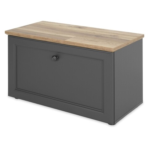 Bancheta cu spatiu depozitare pantofi, capri, l.78 l.38 h.49, pal/mdf, gri/natur