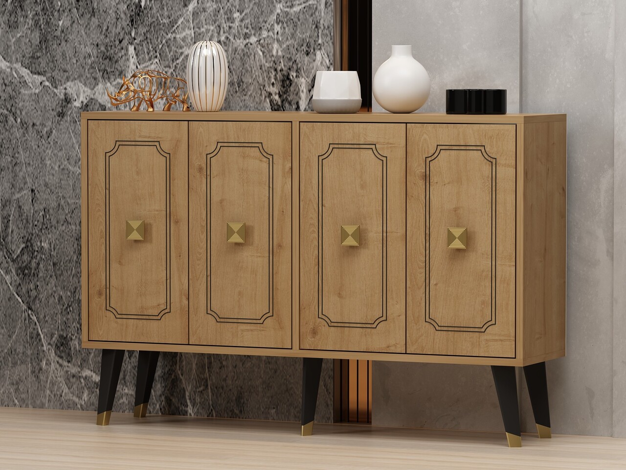 Consola, Odessa, Roland, 120x80x30 cm, PAL, Stejar safir / Aur - 1 | YEO