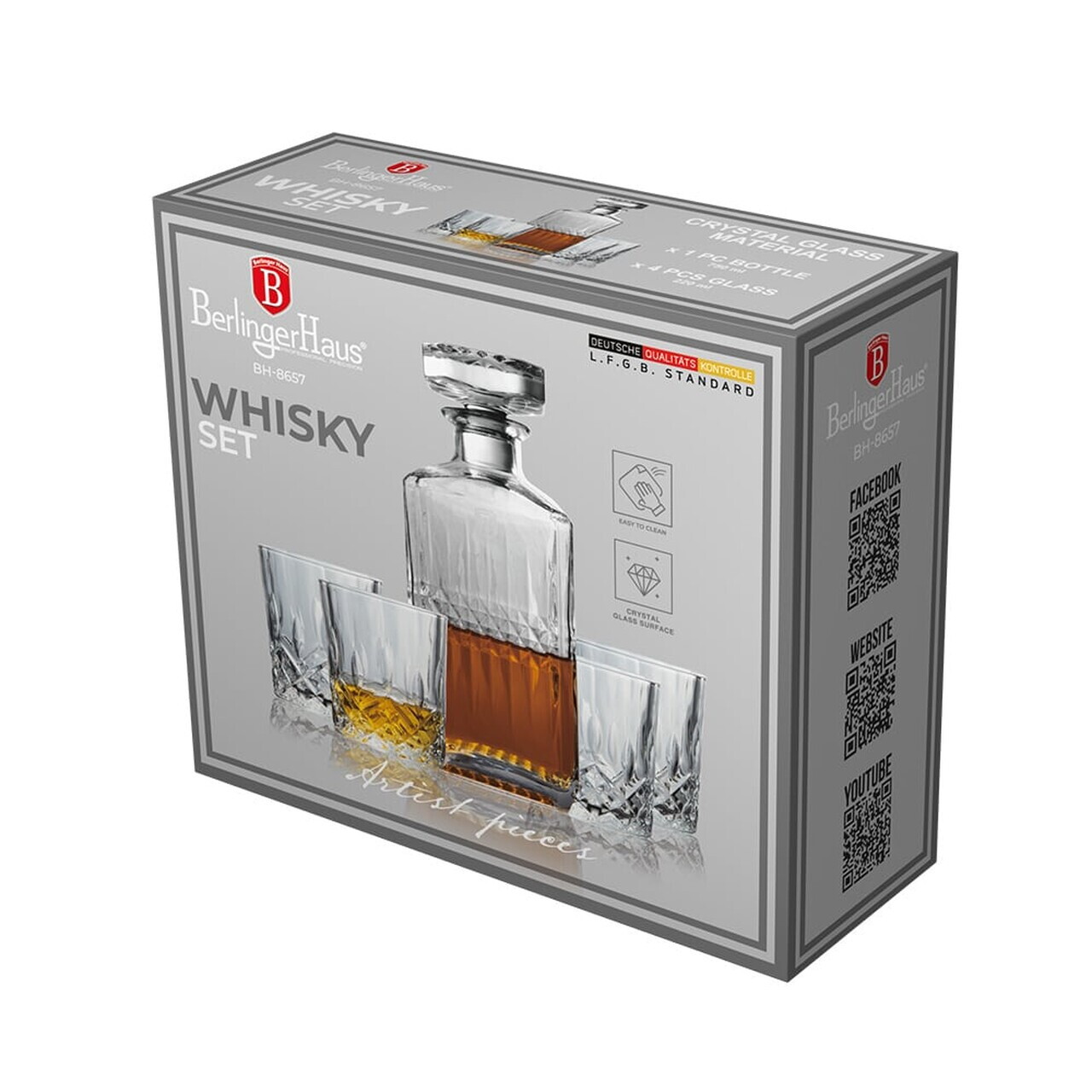 Set 4 pahare si sticla pentru whisky Berlinger Haus, Whisky, 750ml / 220 ml, sticla, transparent - imagine 6
