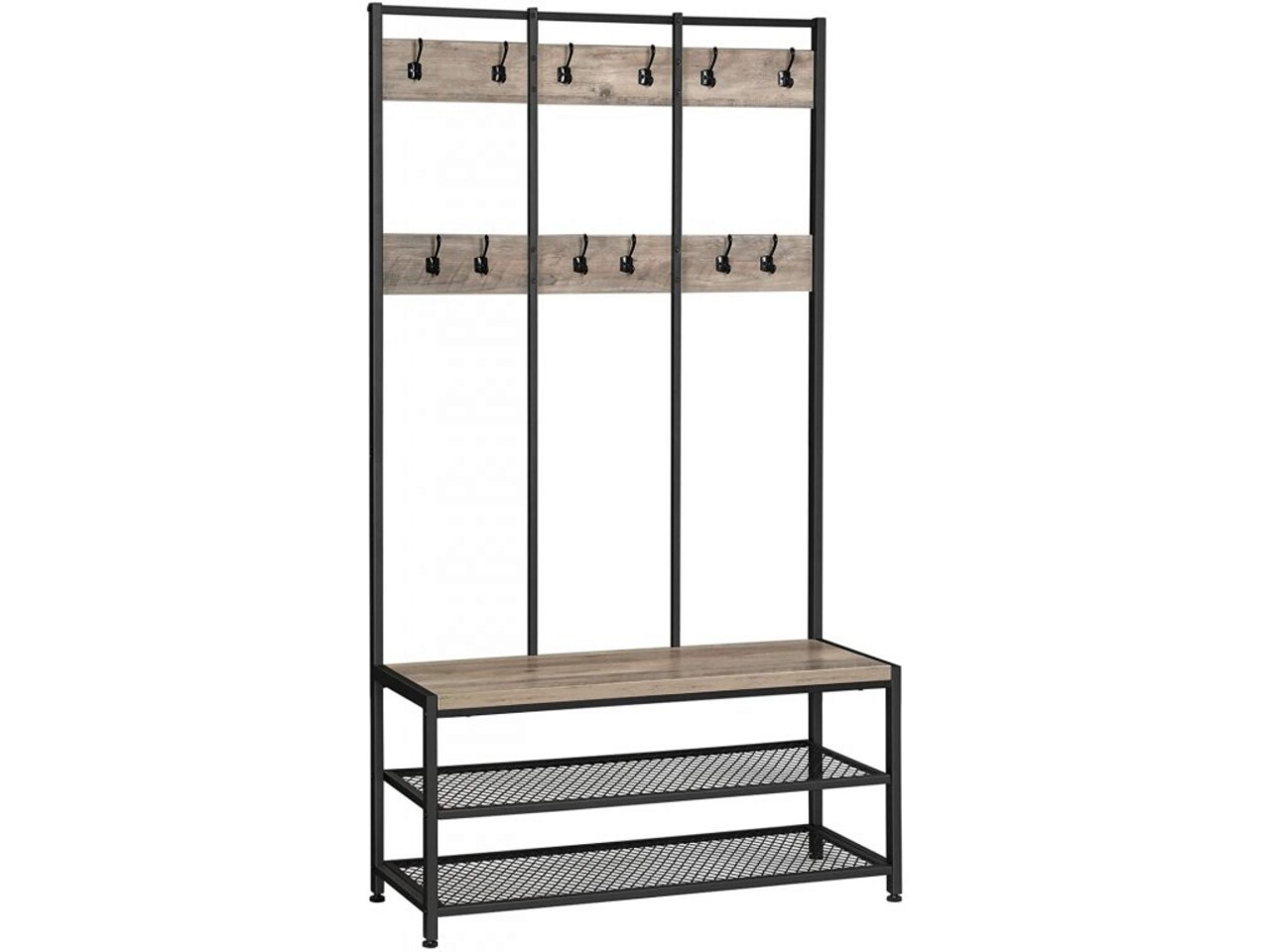 Cuier cu bancheta si pantofar Vasagle, 100 x 40 x 184 cm, PAL/otel, maro deschis/negru - 1 | YEO